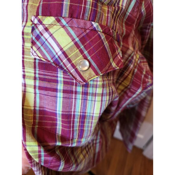 Wrangler Rancher Cotton Plaid Button Up Shirt Snap Buttons Pockets XXL Western - Picture 3 of 6